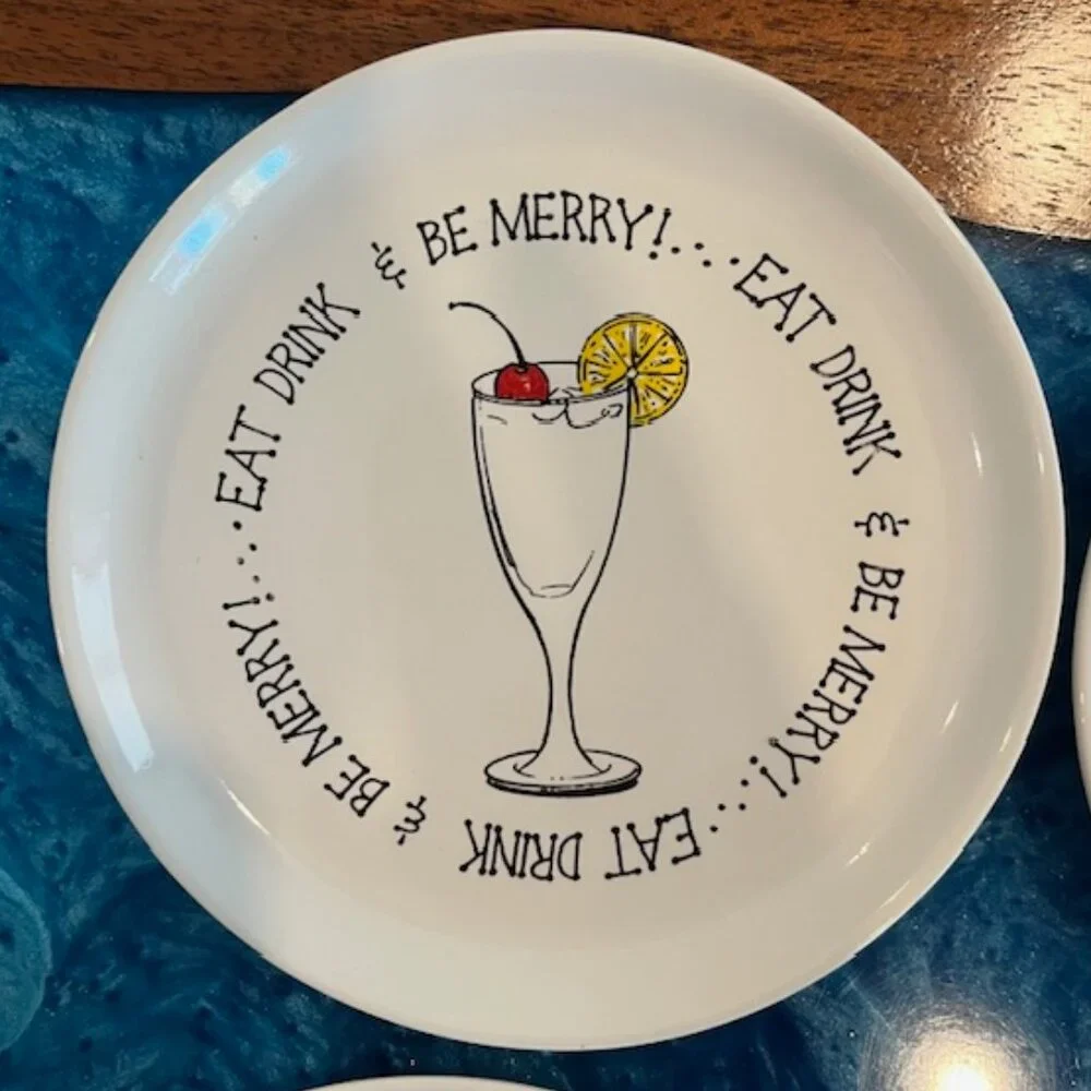 Set of (4) Eat, Drink & Be Merry Cocktail Plates International Silver Co
